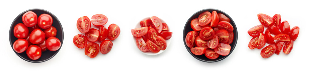 Set of tomatoes isolated on white, from above