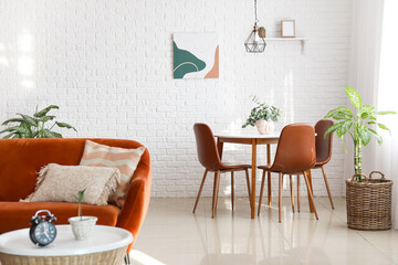 Dining table in interior of living room