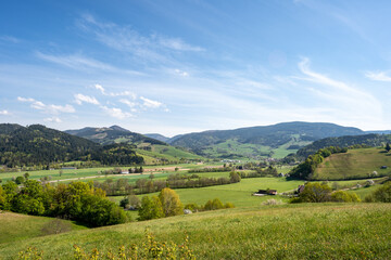 Fototapeta na wymiar Wide Angle Shot of Oberried and the Surrounding Mountains of the Black Forest