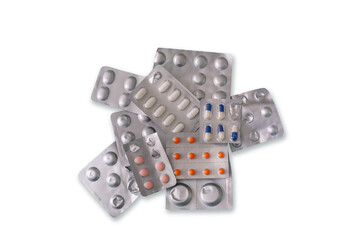 top view, drugs on isolated background