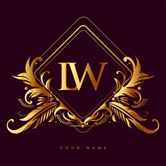 Initial logo letter LW with golden color with ornaments and classic pattern, vector logo for business and company identity.