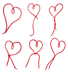 Hearts set of a red  shoelace - obrazy, fototapety, plakaty