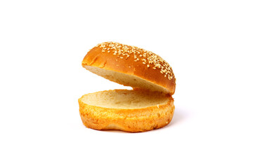 Open burger bun isolated on white