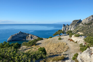 Fototapeta premium View towards Yalta area from Koba-Kaya Mountain, Crimea, Russia.