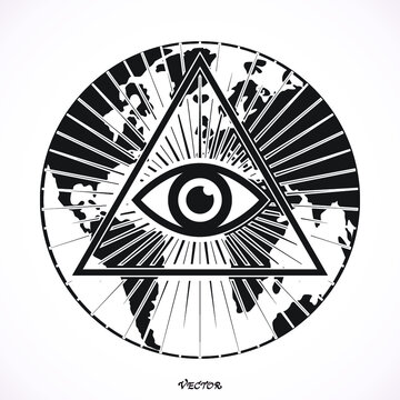 Globalization. New world order. Illuminati symbol. 	
Eye of Providence. Masonic symbol. All seeing eye inside triangle pyramid. New World Order.   Conspiracy theory