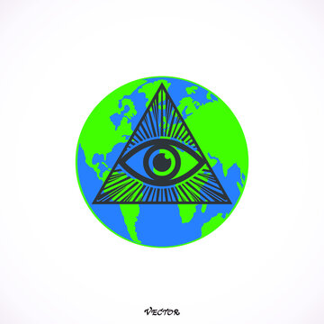 Globalization. New world order. Illuminati symbol. 	
Eye of Providence. Masonic symbol. All seeing eye inside triangle pyramid. New World Order.   Conspiracy theory