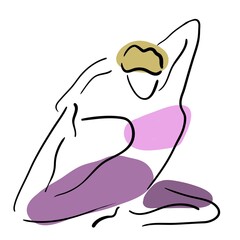 Young woman doing yoga one stroke drawing, asana, simple vector illustration