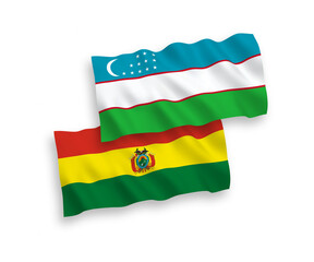 Flags of Bolivia and Uzbekistan on a white background