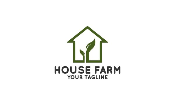 farmhouse logo with house and leaf illustration reflecting the fertility of nature