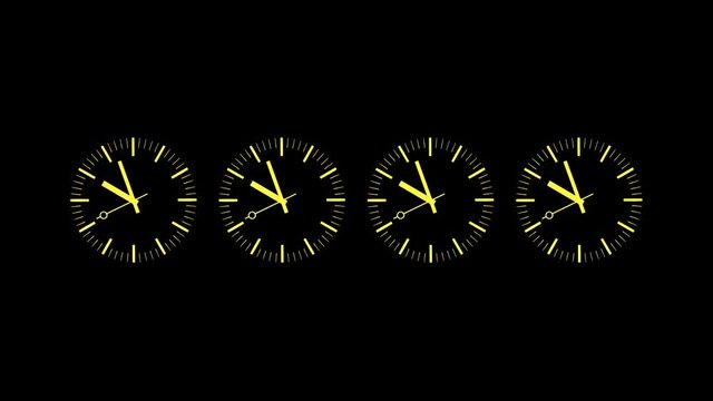Animation with four clocks on the black background