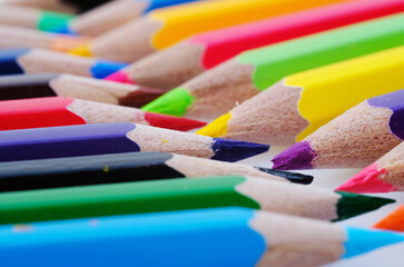 multi colored pencil in high definition on white background