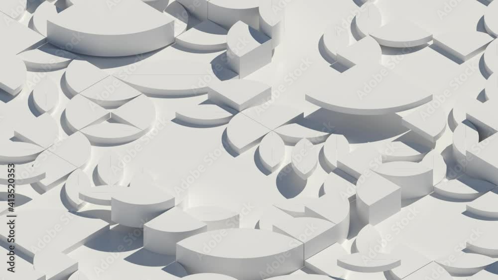 Poster 3d render of extruded shapes that generate chaotic graphic pattern. white gamma with shadows. simple