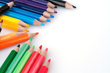 multi colored pencil in high definition on white background