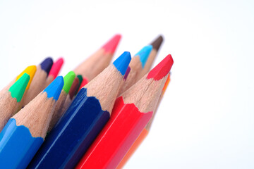 multi colored pencil in high definition on white background