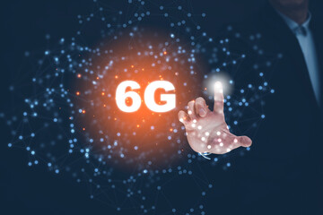 Business touch technology 6G of mobile telecommunication network in Europe for high speed wireless data connection to internet from smartphones, concept future technology 6G network wireless systems