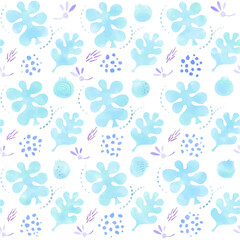 Seamless pattern of plants drawn in watercolor. The image of a spring flower field that is perfect for wallpaper. 