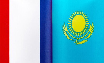 fragments of the national flags of France and Kazakhstan close-up
