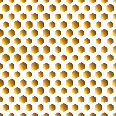 Golden background with honeycomb shapes. Seamless pattern with glitter effect. Template texture for invitation, poster, card, banner, announcements and others. Vector illustration.