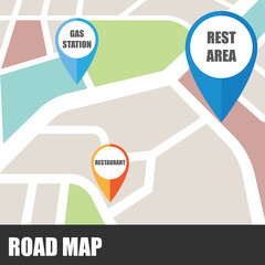 road map direction with colorful pin pointer. vector illustration