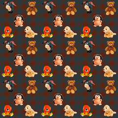 Pattern for children's festive packaging, background for designers and wallpapers, seamless texture with donkey, dog, lion, hedgehog, bear on a green background