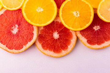 
Slices of grapefruit, lemon and orange. Healthy food concept, diet.Copy space.