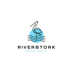 river stork logo vector icon illustration line outline monoline
