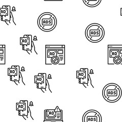 No Ads Advertise Free Vector Seamless Pattern Thin Line Illustration