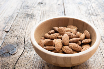 Almonds on the wooden table