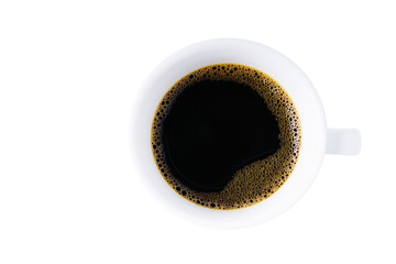 Top view White cup of black coffee
