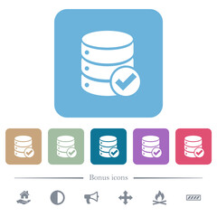 Database ok flat icons on color rounded square backgrounds