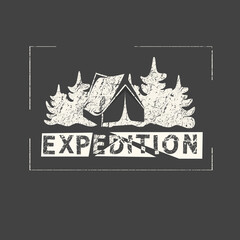 Expedition. Grunge vintage phrase. Typography, t-shirt graphics, print, poster, banner, slogan, flyer, postcard.