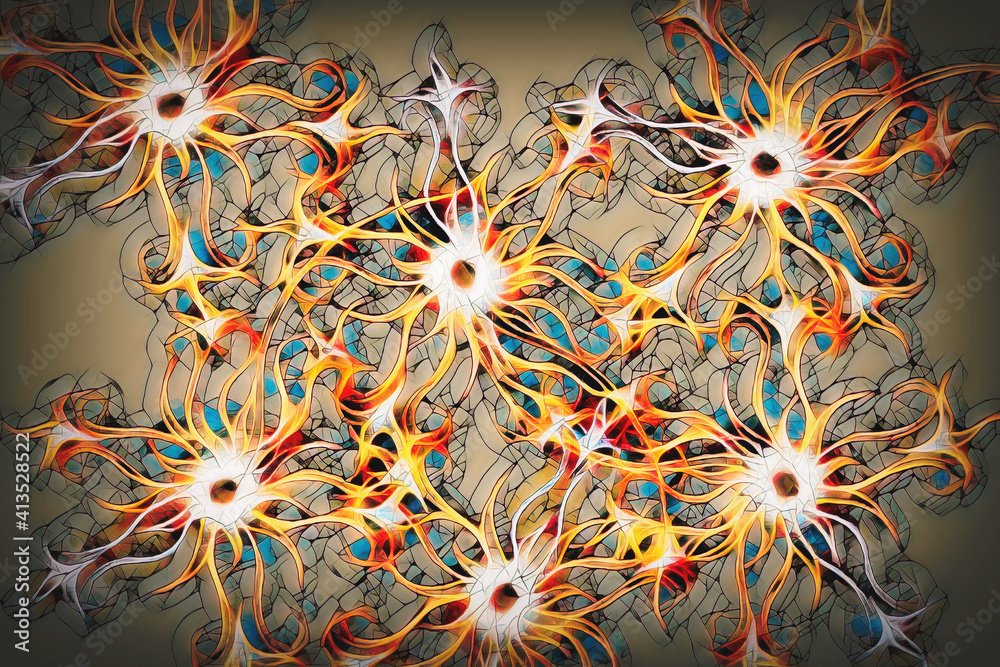Poster ornamental structure and fractal effect on black background.
