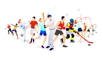 Vector illustration of sports background design with sport players in different activities.