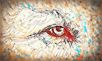 lion eye. animal drawing on vintage paper.