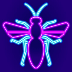 neon sign insect with mustache and wings. Vector illustration
