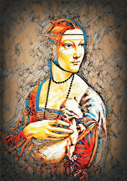 My own reproduction of painting Lady with an Ermine by Leonardo da Vinci. Graphic effect.