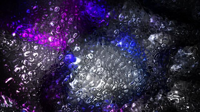 Neon bubbles texture of blisters boils foams and shimmers with color blobs. Animated fluid art mixture of spume. Liquid transparent lather effervescence motion with vivid pigment spots.