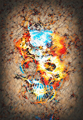 Skull and fractal effect. Color space background, computer collage. Elements of this image furnished by NASA.