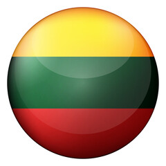 Glass light ball with flag of Lithuania. Round sphere, template icon. Lithuanian national symbol. Glossy realistic ball, 3D abstract vector illustration highlighted on a white background. Big bubble.