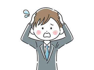 頭を抱える日本人ビジネスマンのイラスト