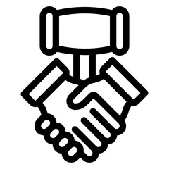 
Handshake and paper denoting linear icon of legal deal 
