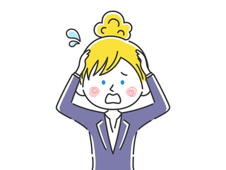 頭を抱える白人ビジネスウーマンのイラスト