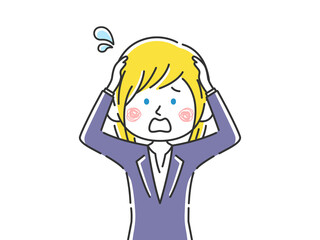 頭を抱える白人ビジネスウーマンのイラスト