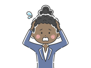 頭を抱える黒人ビジネスウーマンのイラスト