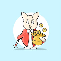 Magician Rabbit Cartoon Vector Icon Illustration.