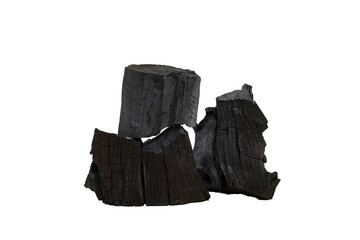 Hardwood charcoal, traditional from nature burning isolated on white background