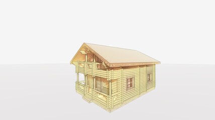 beautiful tiny log house on 2 floors with a balcony and terrace on an isolated background. Cottage, villa. An image drawn with watercolors for advertising materials