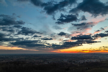 Colorful sunset in the italian vineyards
