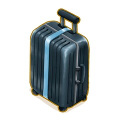 Travel luggage, a digital painting of black wheels baggage for foreign traveler passenger isometric cartoon icon raster 3D illustration on white background.