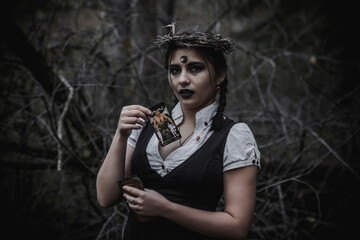 Witch in the form of a student in the forest